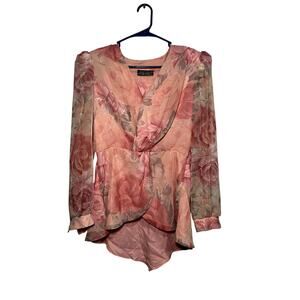 Lisa Michaels vintage pink floral blouse‎ womens 8 prairie heritage peasant